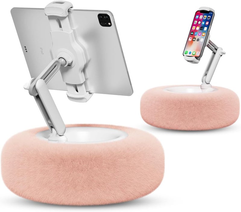 Viozon Tablet Stand Pillow, Compatible with 4.7"-13" Phone/Tablet, iPad, iPhone, Samsung, Google, Kindle, 360°Adjustable Phone Holder for Bed with Soft Plush Fabric, and Detachable Bowl, Pink - Image 1